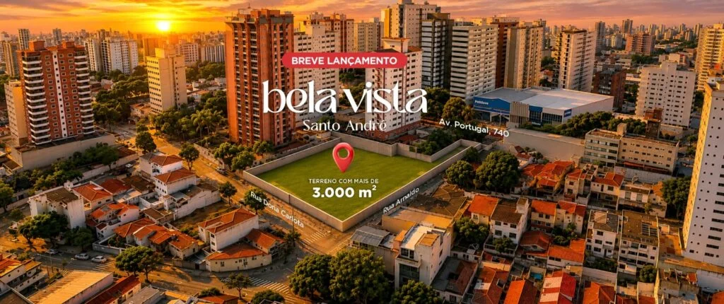Vista aérea do terreno de mais de 3.000 m² do Portugal 740 na Avenida Portugal, 740, Santo André